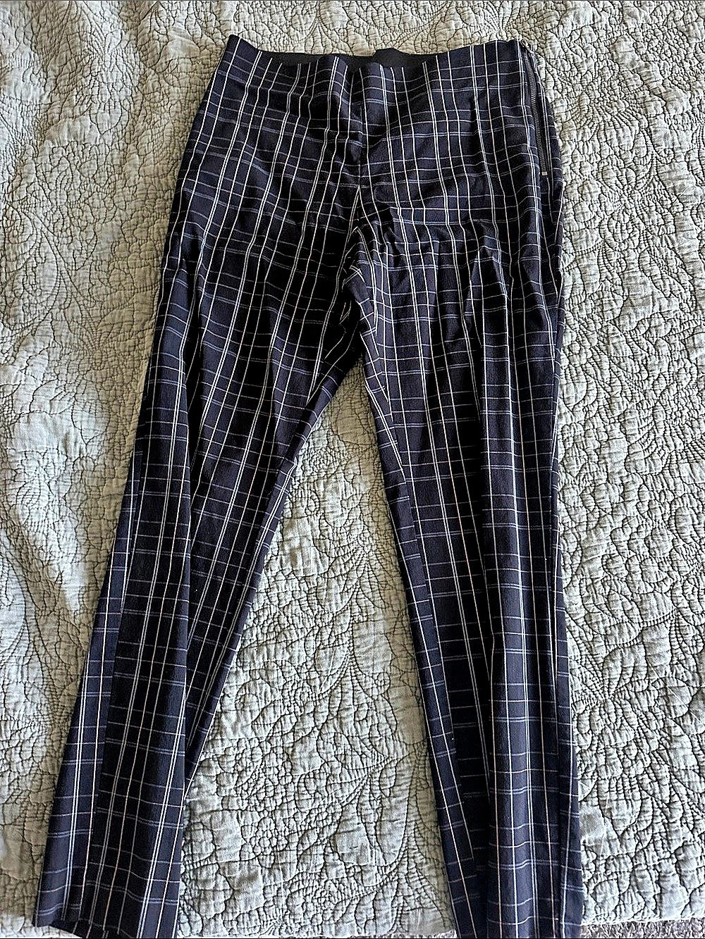 A New Day Plaid Straight Leg Pants in Black with pink and blue stripes Size 8